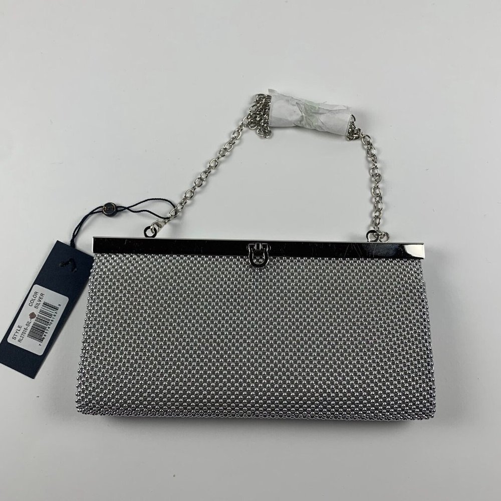 La Regale Women's Silver Detachable Chain Strap Beaded Clutch Bag 8315